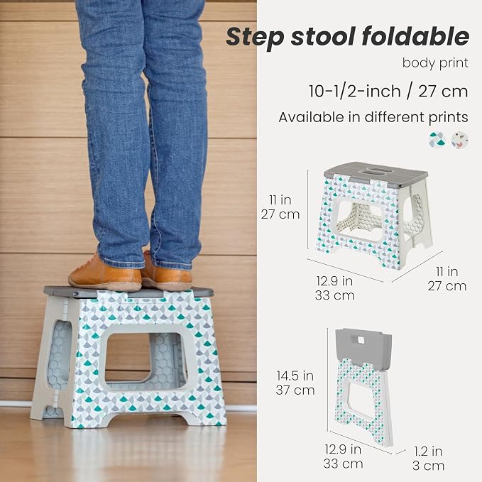Vigar Compact Folding Step Stool for Adults 10-1/2 Inch Geometric | Foldable, Lightweight Portable Design, Carry Handle, Non Slip Surface, Space-Saving Body, Supports up to 330 lb