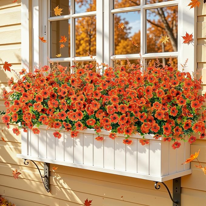 SHareconn 48 Bundles Artificial Flowers for Outdoors UV Resistant Decor | Artificial Fall Flowers Silk Violet Lavender, Faux Fall Flowers Outside for Patio, Porch, Garden, Yard and Home, Orange