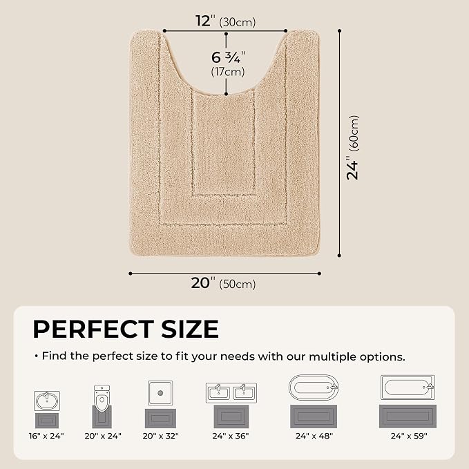 GRANNY SAYS Khaki U Shaped Toilet Rug 20" x 24", Non-Slip Bath Mat | Soft microfiber, TPR backing, absorbs water quickly, machine washable, fits around most standard toilet bases