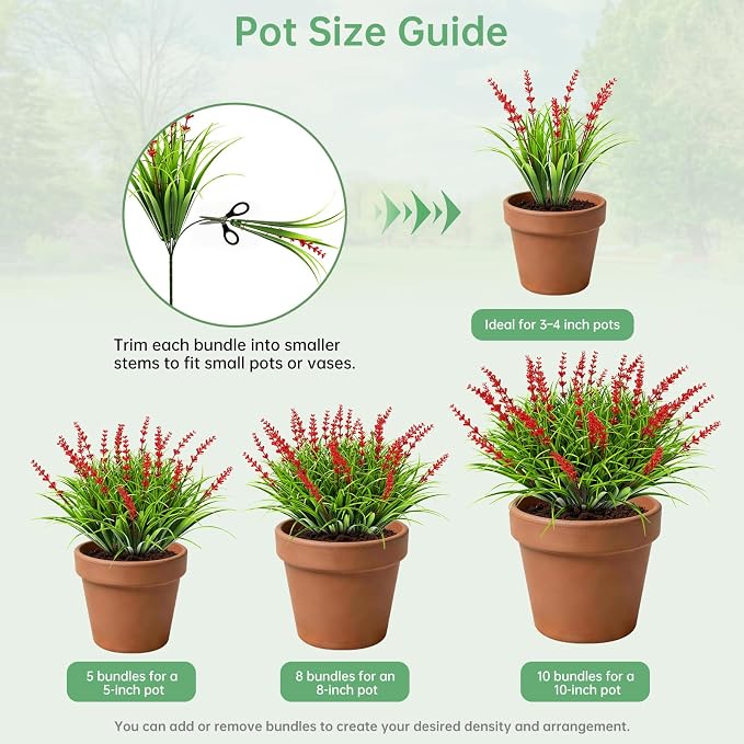 Gipsot 15 Bundles Artificial Faux Plants Flowers UV Resistant No-Fade, Adjustable Height Fake Greenery Indoor & Outdoor Decor for Window Garden Porch Patio Pathway Hanging Planter Front Yard, Red