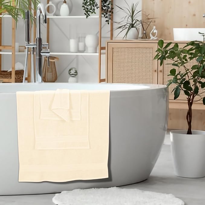 Ultra Soft 6 Pack Cotton Towel Set, Contains 2 Bath Towels 28x55 inch, 2 Hand Towels 16x24 inch & 2 Wash Coths 12x12 inch, Ideal for Everyday use, Compact & Lightweight - Ivory