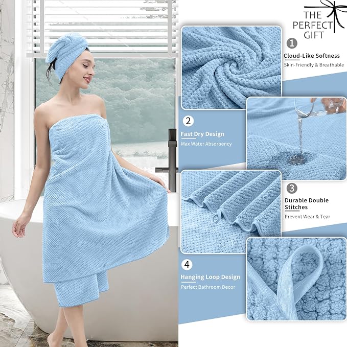 8 Piece Bathroom Towel Set Blue |2 Oversized Large Bath Towels Sheet,2 Hand Towels and 4 Washcloths| 600GSM Ultra Soft Luxury Premium Towel Set Highly Absorbent Quick Dry Hotel Towel Collection