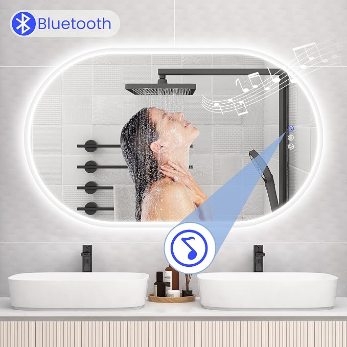 STARLEAD 40"x24" Oval LED Bathroom Mirror with Bluetooth Speaker, Dimmable Lighting, 3 Color Modes, Anti-Fog, Touch Control Wall Mounted Vanity Mirror
