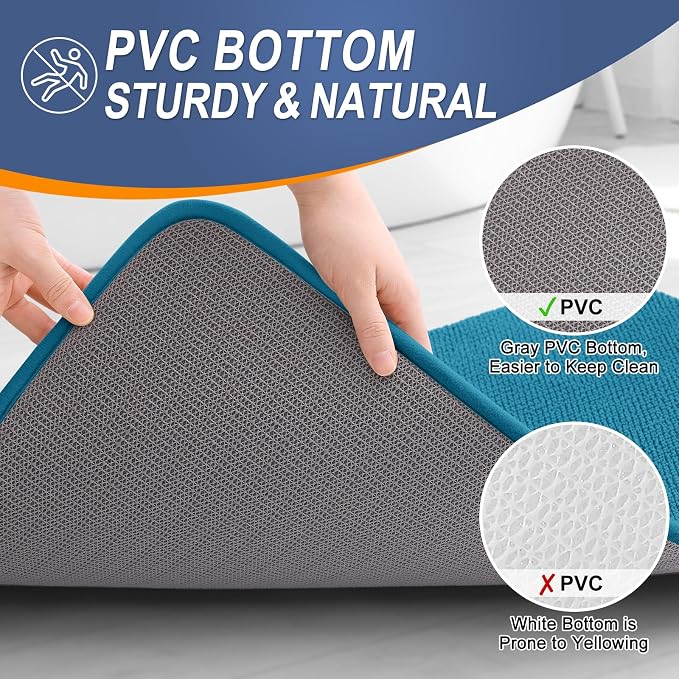 OLANLY Memory Foam Bathroom Runner Rugs 70x24, Long Bath Mats, Peacock Blue | Soft Quick Dry Bath Rugs, Non-Slip, Absorbent Machine Washable Mat for Bathroom Floor, Tub and Shower, Home Decor Accessories