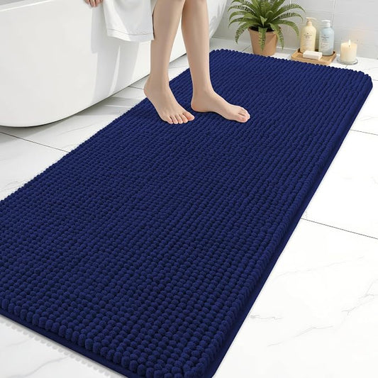 Arotive Chenille Bathroom Rugs 60x24, Soft Absorbent Bath Mat, Navy | Rubber Backing, Machine Washable Dry Bath Mats for Bathroom Floor, Tub and Shower, Home Decor Accessories
