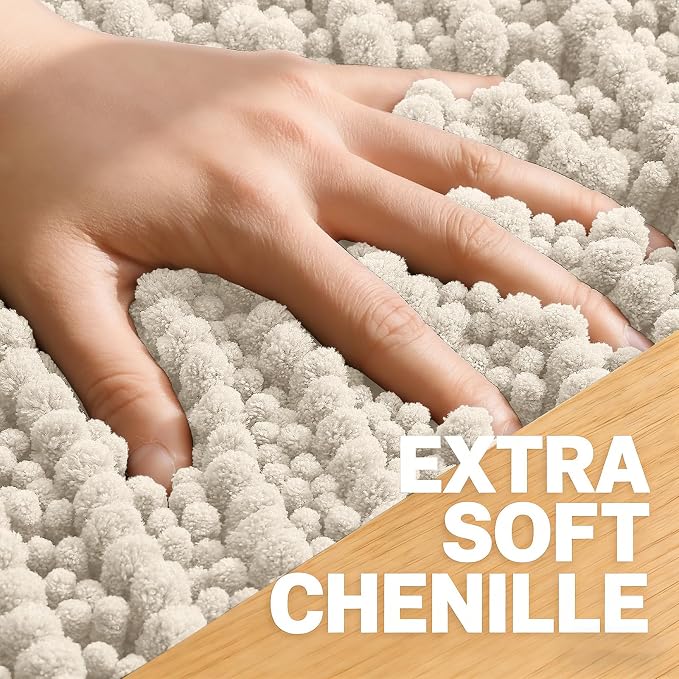 OLANLY Large Bathroom Rugs 44x32, Thick Soft Absorbent Chenille Bath Rugs | Sand, Quick-Drying Rubber Backing, Shaggy Bath Mat, Machine Washable for Floor, Tub and Shower, Home Decor Accessories