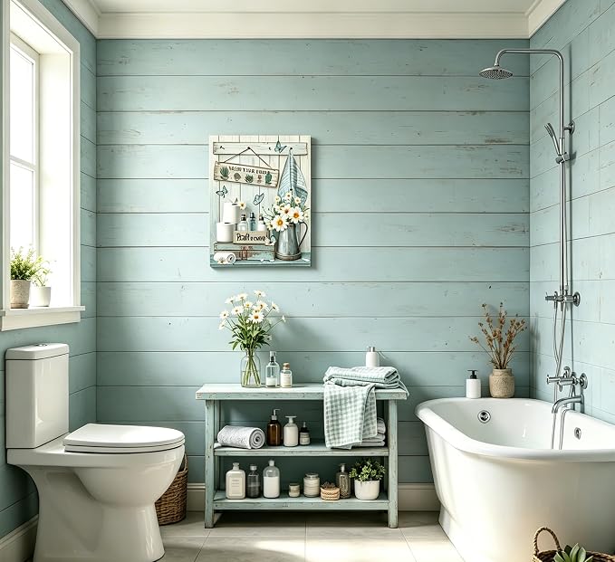 XcwDt is Teal Farmhouse Bathroom Canvas Wall Art,Rustic Daisy Butterfly Bathroom Wall Decor,Vintage Wash Your Hands Painting Print,for Toilet Powder Rooms Laundry Rooms Home Decoration 12 in X 16 in