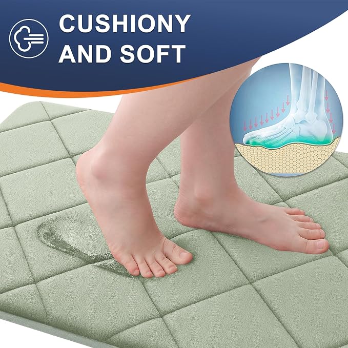 OLANLY Memory Foam Bath Mat 24x16, Ultra Soft and Absorbent Bathroom Rugs | Sage Green, Quick Dry, Machine Washable Shower Bath Rugs, Comfortable Bath Carpet for Bathroom Floor, Tub and Shower