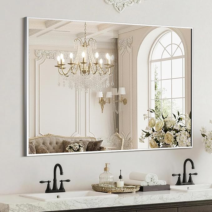FICTOR Bathroom Vanity Mirror for Over Sink, 30" x 40", Silver | Anti-Rust Frame, Shatterproof Tempered Glass, Vertical/Horizontal Wall Mounted Mirror for Bedroom, Entryway, Living Room