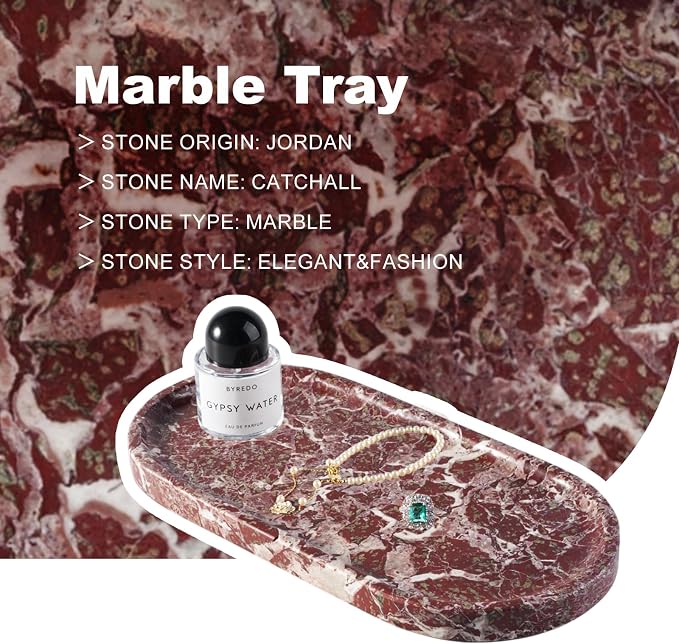 Norway Natural Marble Tray, 12"x6" Vanity Decorative Tray for Countertop, Catchall Tray for Perfume, Candles, Jewelry Dish