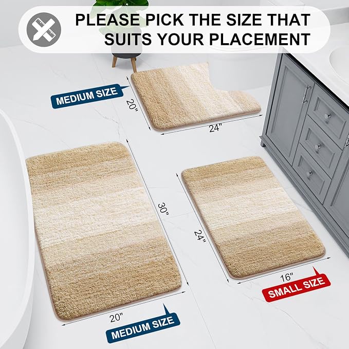 Arotive Microfiber Bathroom Rugs, Shaggy Soft Absorbent Bath Rug, 59x24 | Camel, Rubber Backing Thick Plush Machine Washable Dry Bath Mats for Bathroom, Tub and Shower, Rectangular