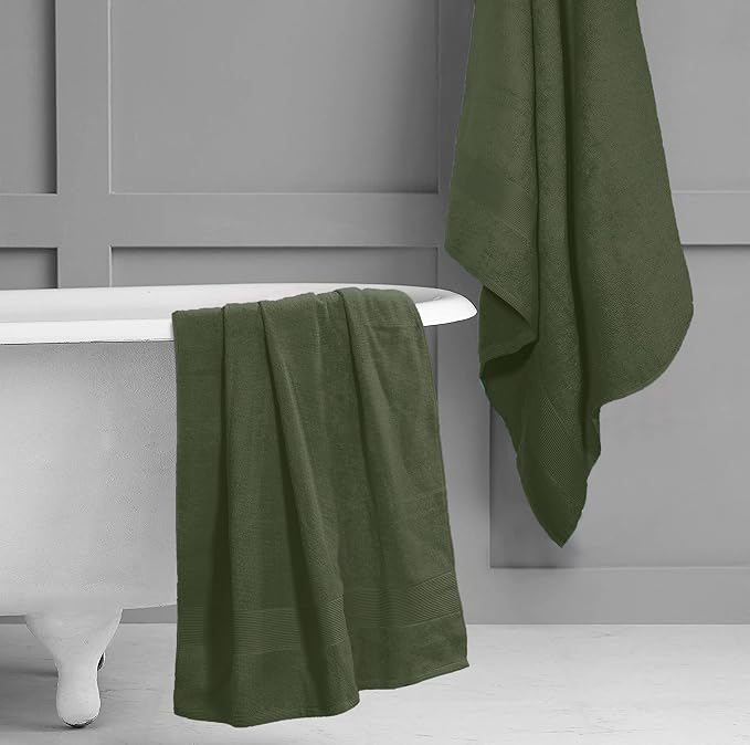 Premium Cotton Oversized 2 Pack Bath Sheet 35x70-100% Pure Cotton - Ideal for Everyday use - Ultra Soft & Highly Absorbent - Machine Washable - Olive Green