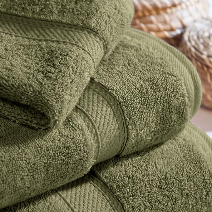 SUPERIOR Egyptian Cotton Ultra Plush & Absorbent, 3 Piece Set, Forest Green | Quick Dry, Soft Luxury Towel Set, Bath Essentials, Guest Bath, Spa, 1 Bath, 1 Hand, 1 Face Towels, Madeline Towels