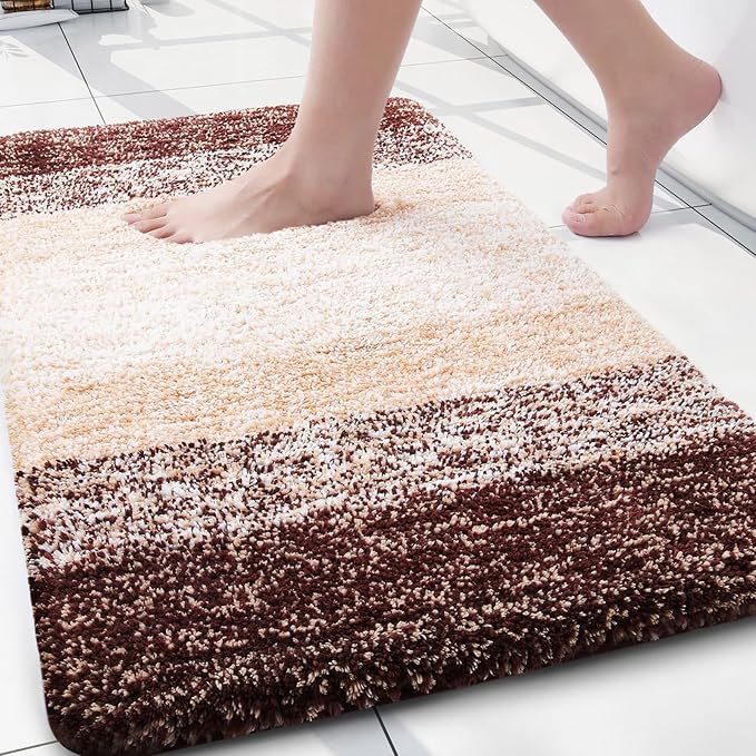Arotive Microfiber Bathroom Rugs, Shaggy Soft Absorbent Bath Rug, 24x16 | Brown, Rubber Backing Thick Plush Machine Washable Dry Bath Mats for Bathroom, Tub and Shower, Rectangular