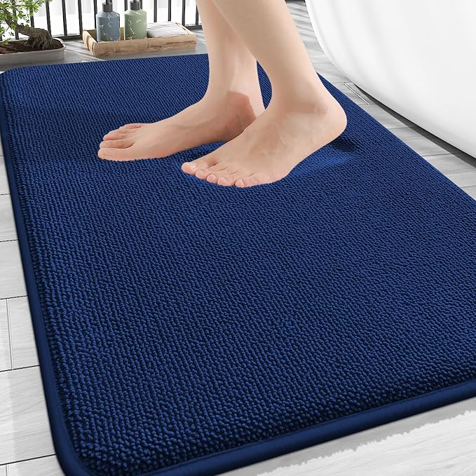 OLANLY Thick Memory Foam Bathroom Rugs 30x20, Soft Absorbent Bath Mat, Navy | Quick Dry Bath Rugs, Non-Slip Carpet, Machine Washable Mats for Bathroom Floor, Tub and Shower, Home Decor Accessories