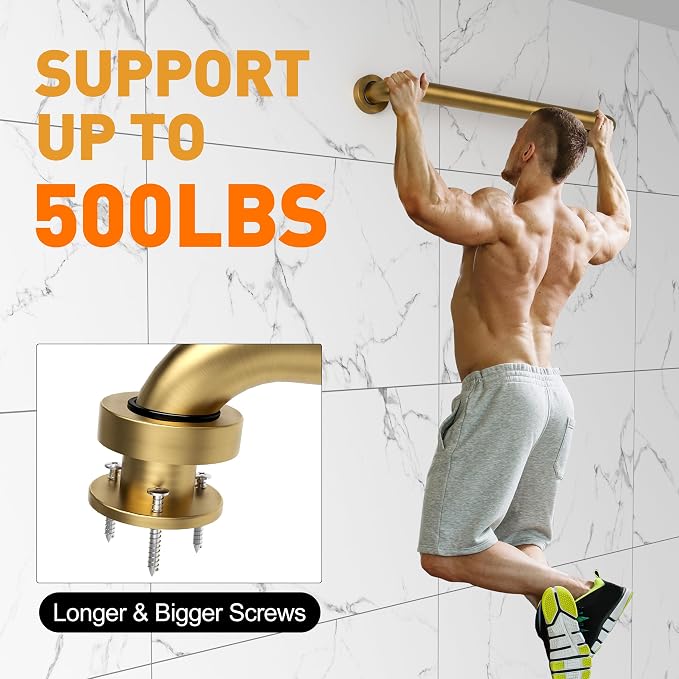 18" Shower Grab Bar, 500 lb Heavy Duty Brushed Gold Stainless Steel | Grab Bars for Bathtubs and Showers, Bathroom Grab Bar,Safety Shower Handle,Handicap Elderly Injury Senior Assist Bath Handle