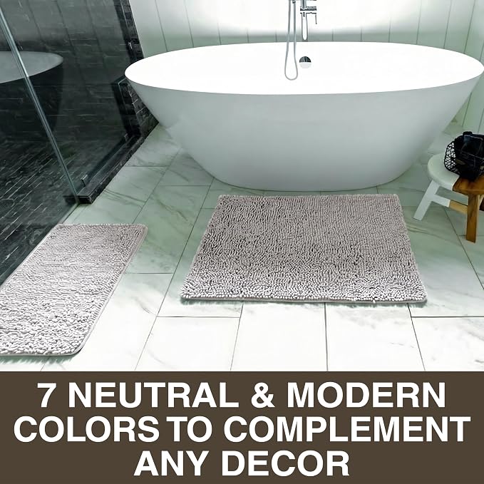 Neater Home Plush Bathroom Rugs 24x17 Thick Chenille Quick Dry Microfiber Absorbent Bath Mat, Soft Bath Rugs, Machine Washable Bathroom Floor Mat for Tub Shower Sink, Home Decor Accessories, Gray