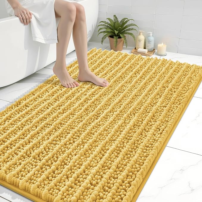 Arotive Bathroom Rugs Mat 47x32, Soft Absorbent Chenille Shaggy Bath Mat | Yellow, Machine Wash Dry, Bath Rugs for Bathroom Floor, Tub and Shower, Home Decor Accessories