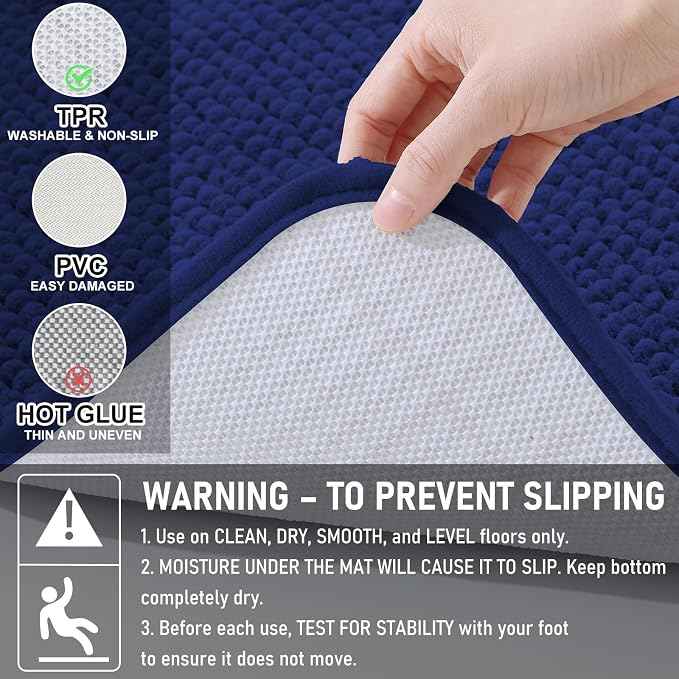 Arotive Chenille Toilet Rugs U-Shaped 24x20, Soft Absorbent Contoured Rugs | Navy, Rubber Backing, Coutoured Bath Rugs for Toilet, Machine Washable Bath Mats, Home Decor Accessories