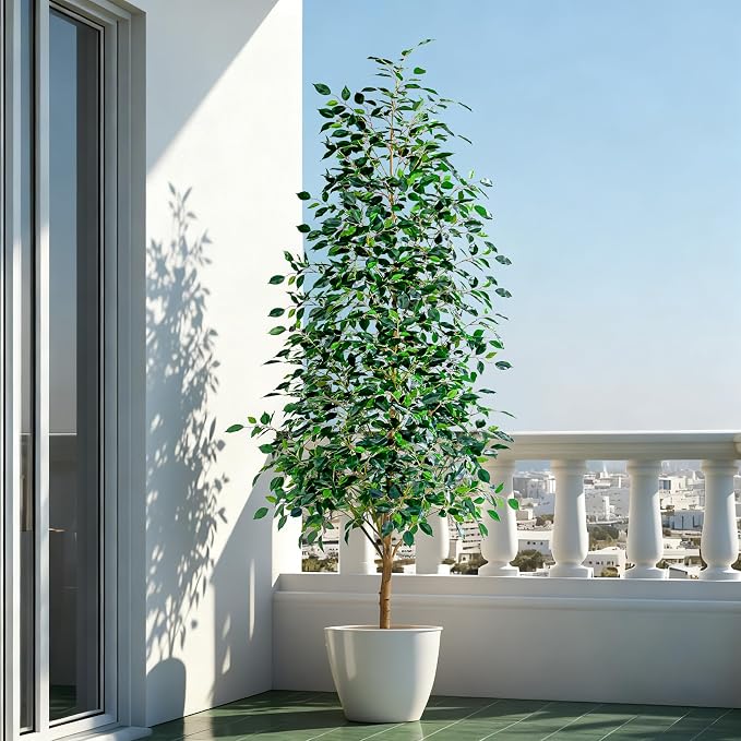 Bailikang 6FT Artificial Ficus Trees Indoor Faux Trees Indoor Fake Floor Plants Tall Artificial Tree with White Pot Faux Tree Fake Indoor Tree Silk Plants Artificial Trees for Home Decor Indoor