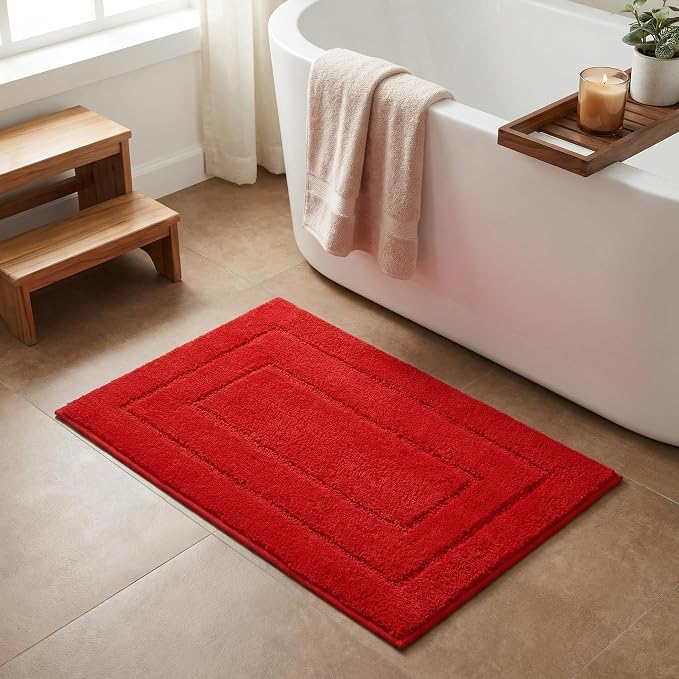 GRANNY SAYS Red Bathroom Rug 16" x 24", Non-Slip Microfiber Bath Mat | Ultra-soft, with durable TPR backing for reliable grip, fast water absorption, machine washable for small bathroom spaces