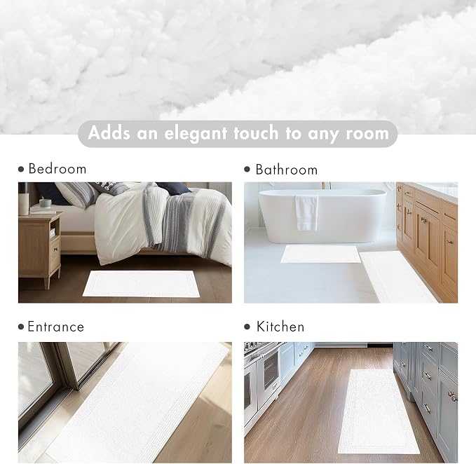 Madison Park Splendor Reversible 100% Cotton Bath Runner, 24 x 60, White | Tufted Bathroom Rug, 3000 GSM, Hotel Quality, Luxurious Plush, Medium Pile, Absorbent, Quick Dry, OEKO-TEX, Shower Room Décor