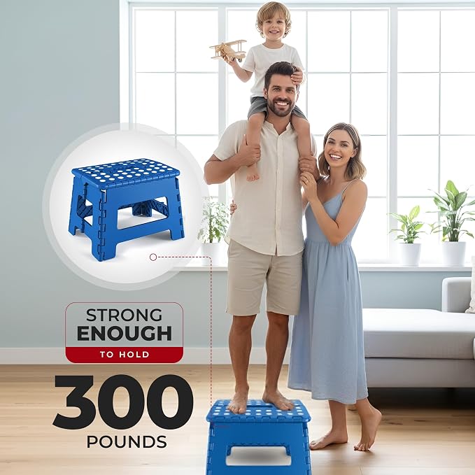 Utopia Home Folding Step Stool 9 Inch, Anti-Slip, Blue, 1-Pack | Foldable step stool with anti-slip surface, built-in handle, and 300 lbs support for safe home use.