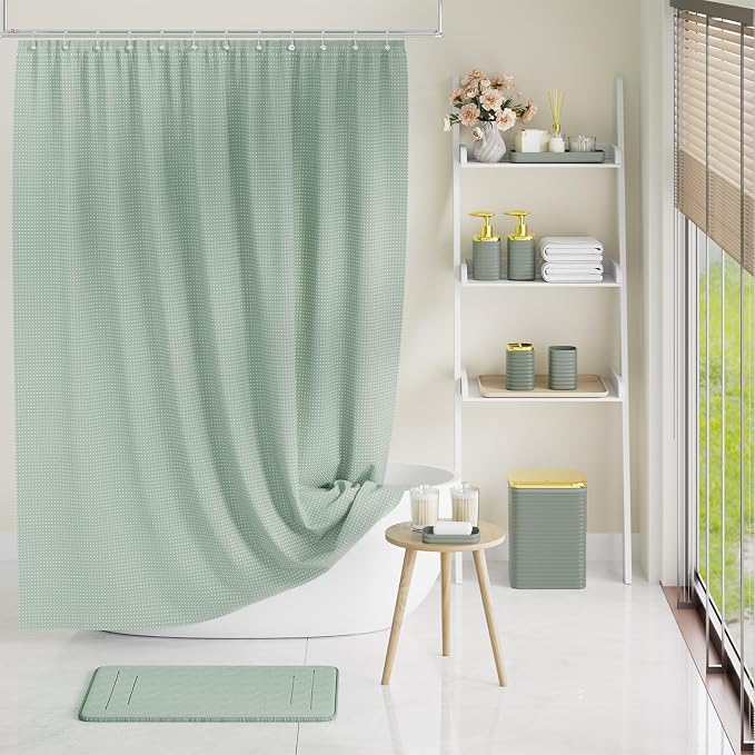 Bathroom Set - 25PC Bathroom Sets with Shower Curtain and Rugs, Sage Green Bathroom Set, Bathroom Accessory Set, Luxury Bathroom Accessories Set, Trash Can, Toilet Brush & Soap Dispenser