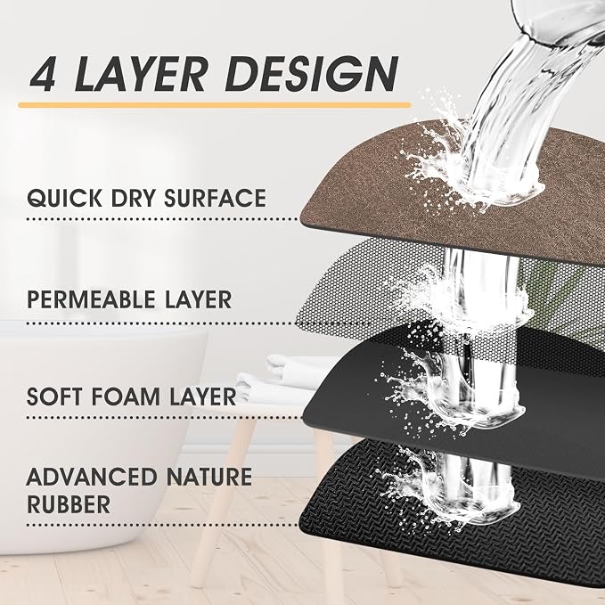 Non Slip Bath Mat, Thin Bathroom Rugs Fit Under Door, Quick Dry Bath Mats, Machine Washable Bath Rugs for Bathroom, Bathtub & Kitchen, Bathtub & Kitchen, Brown/Marble/32 x20