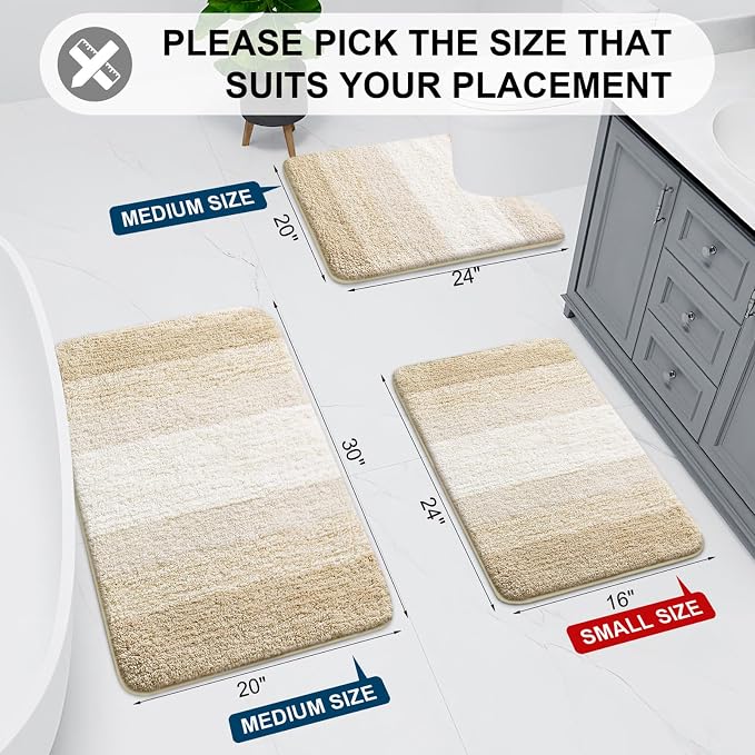Arotive Microfiber Bathroom Rugs, Shaggy Soft Absorbent Bath Rug, 36x24 | LightBeige, Rubber Backing Thick Plush Machine Washable Dry Bath Mats for Bathroom, Tub and Shower, Rectangular