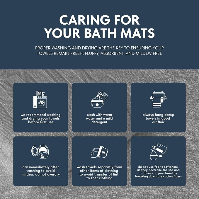 White Classic Luxury Bath Mat Floor Towel Set - Absorbent Cotton Hotel Spa Shower/Bathtub Mats [Not a Bathroom Rug] 22"x34" | 2 Pack | Light Grey