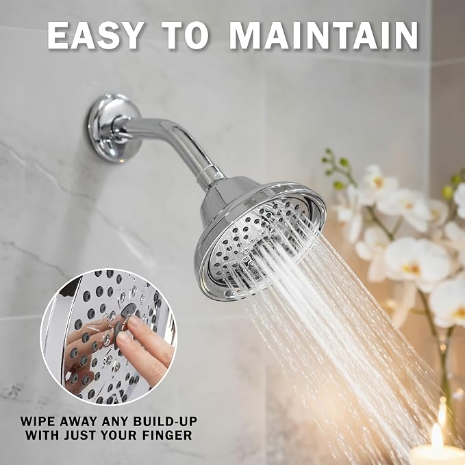 Massage Shower Head With Mist - 2.5 GPM - Polished Chrome | High Pressure Boosting, 6 Function Adjustable Massaging Rainfall Showerhead For Low Flow Baths With Water Saving Nozzles