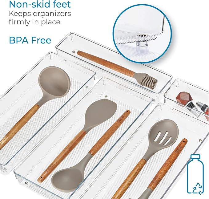 iDesign 5-Piece Kitchen Drawer Organizer Set, Clear | For Kitchen, Counter Top, Pantry