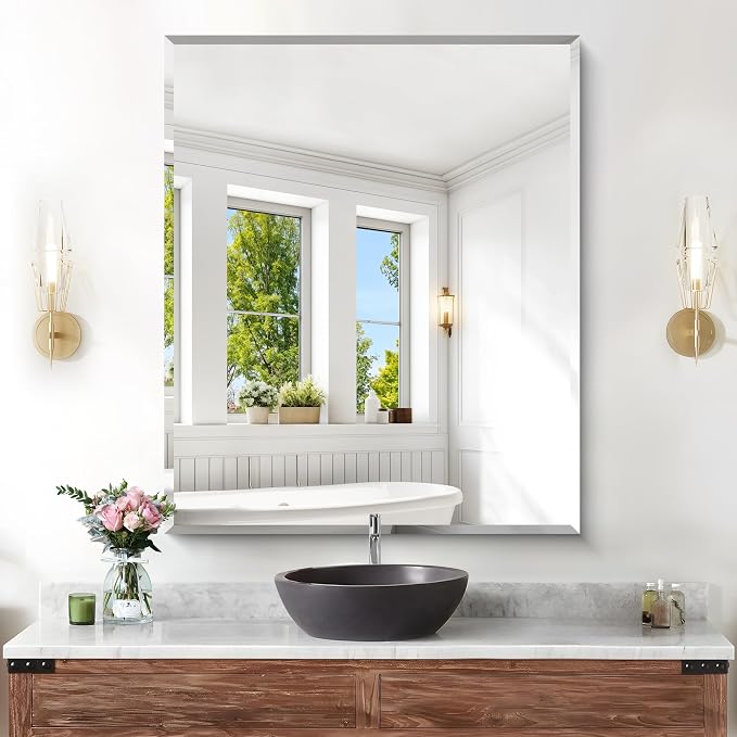 KOCUUY Beveled Mirror, 36x30 Inch Frameless Bathroom Mirror for Over Sink, Upgraded Shatterproof Beveled Unframed Design Mirror for Bathroom, Bedroom, Hang Horizontal/Vertical