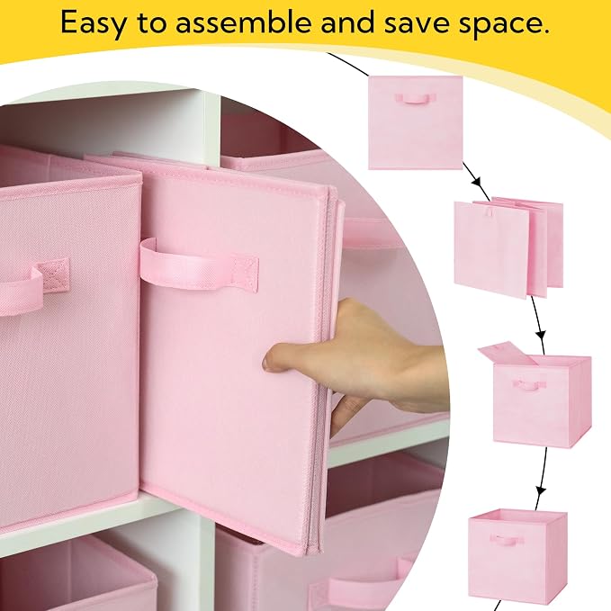 Cupic Cupid 10-Pack 11x11 Collapsible Storage Cubes, Fabric Bins, Pink | Foldable, Reinforced Front Handle, Holds Clothes, Toys, Blankets and More, Fits Closet, Shelves, Nursery, Bedroom