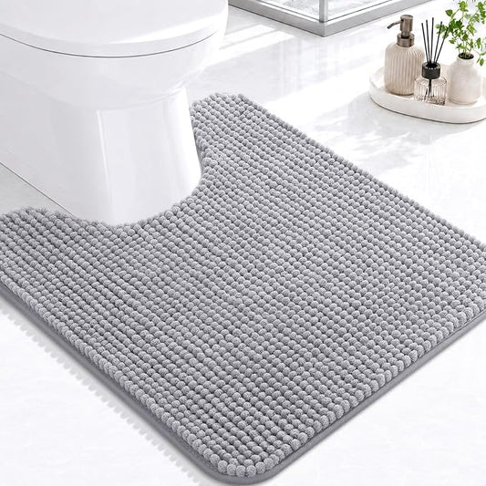 Arotive Chenille Toilet Rugs U-Shaped 24x20, Soft Absorbent Contoured Rugs | Grey, Rubber Backing, Coutoured Bath Rugs for Toilet, Machine Washable Bath Mats, Home Decor Accessories