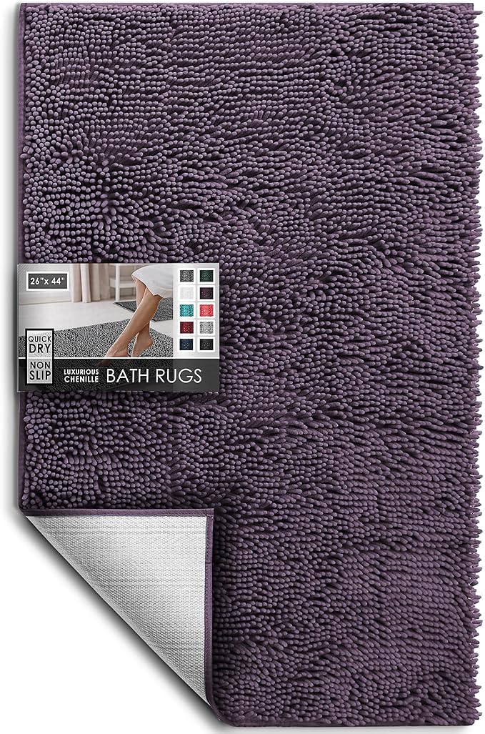 Hearth & Harbor Bathroom Rugs, Chenille Bath Mat - Machine Washable Bath Mats for Bathroom Non-Slip Backing Rubber, Quick Dry Bathroom Mat