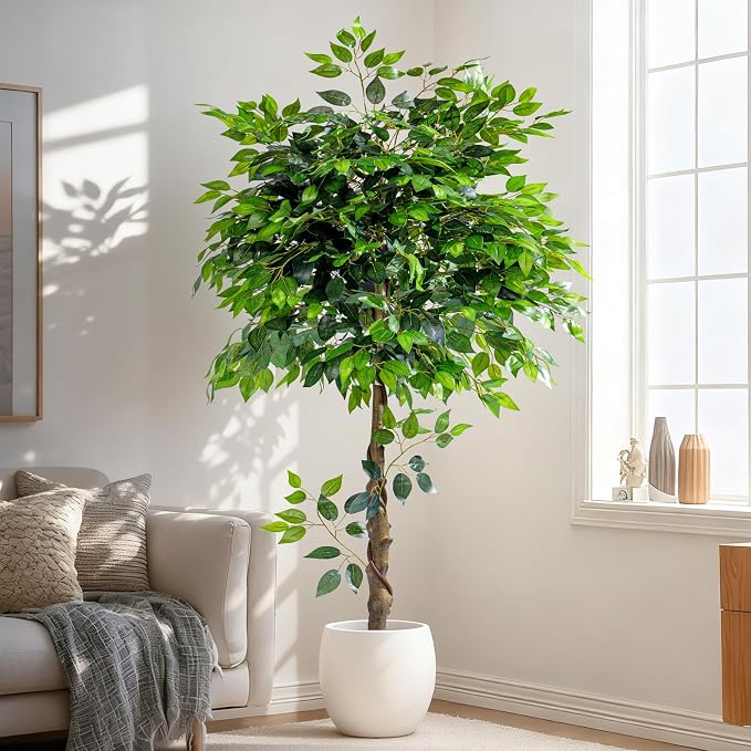 Artificial Ficus Tree 5FT Artificial Plants Indoor Fake Ficus for Indoor Home Decor, 150% Foliage Density Realistic Faux Tree Fake Floor Plant with Leaves for Living Room, Office, House Plant