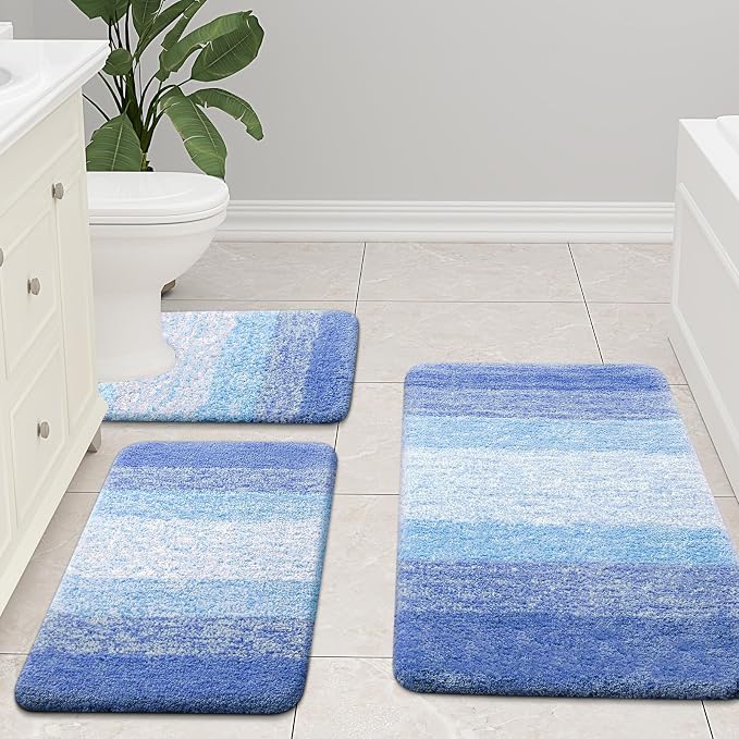 Arotive Microfiber Bathroom Rugs, Shaggy Soft Absorbent Bath Rug, 59x24 | LightRoyalBlue, Rubber Backing Thick Plush Machine Washable Dry Bath Mats for Bathroom, Tub and Shower, Rectangular