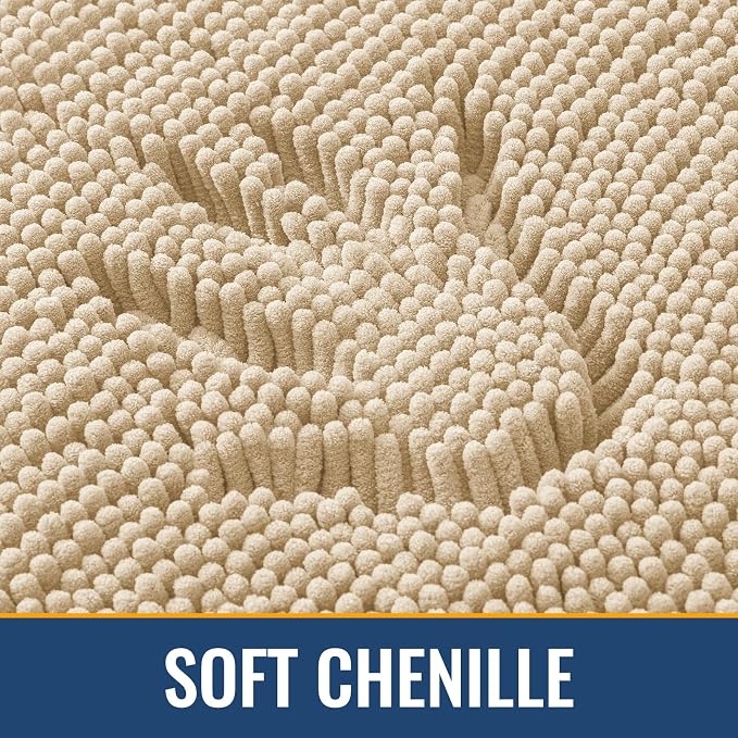 Arotive Bathroom Rugs 59x20, Soft Absorbent Shaggy Chenille Bath Rugs | Beige, Machine Washable Rubber Backing Bath Mats for Bathroom Floor Tub and Shower Home Decor Accessories