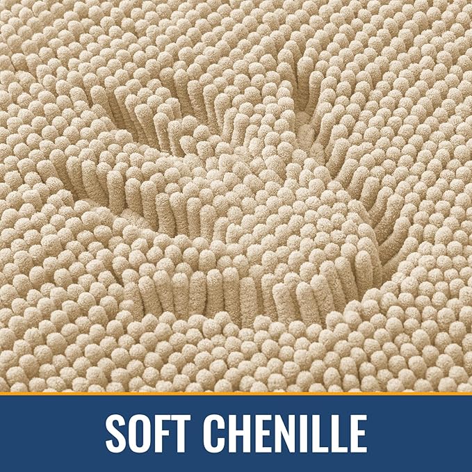 Arotive Bathroom Rugs 44x24, Soft Absorbent Shaggy Chenille Bath Rugs | Beige, Machine Washable Rubber Backing Bath Mats for Bathroom Floor Tub and Shower Home Decor Accessories