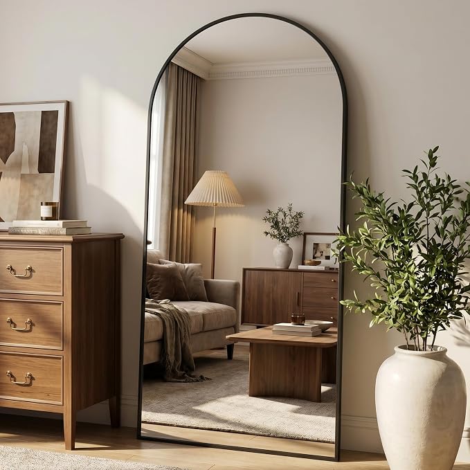 Full Length Mirror, 71" x 32" Arched Full Body Mirror Large Standing Floor Mirrors, Mirrors for Bedroom, Bathroom, Living Room Standing or Wall Leaning, Black