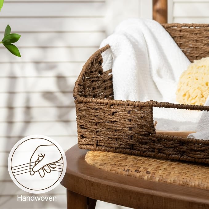 StorageWorks Pantry Baskets for Organizing, Brown Storage Baskets, 2-Pack | Paper Rope Wicker Storage Baskets for Shelves with Handles, Pantry Organizers and Storage, Shelf Baskets for Organizing