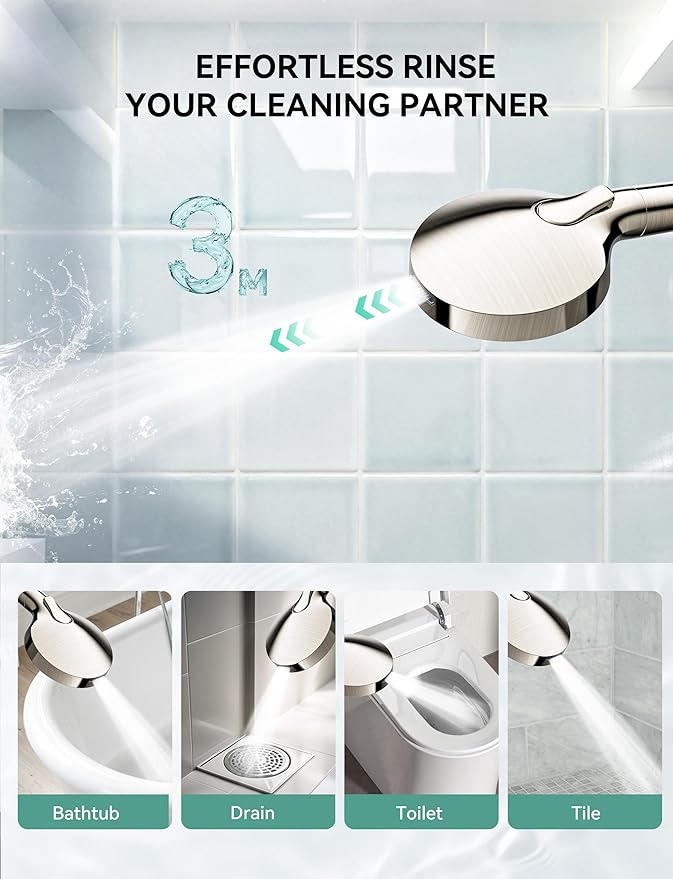 Magichome Shower Head with Handheld, High Pressure 10-Spd Detachable Chrome Showerhead with Stainless Hose