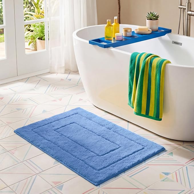 GRANNY SAYS Blue Bathroom Rug 20" x 32", Non-Slip Microfiber Bath Mat | Ultra-soft, durable TPR backing for reliable grip, fast water absorption, machine washable for Vanity, Shower, Tub