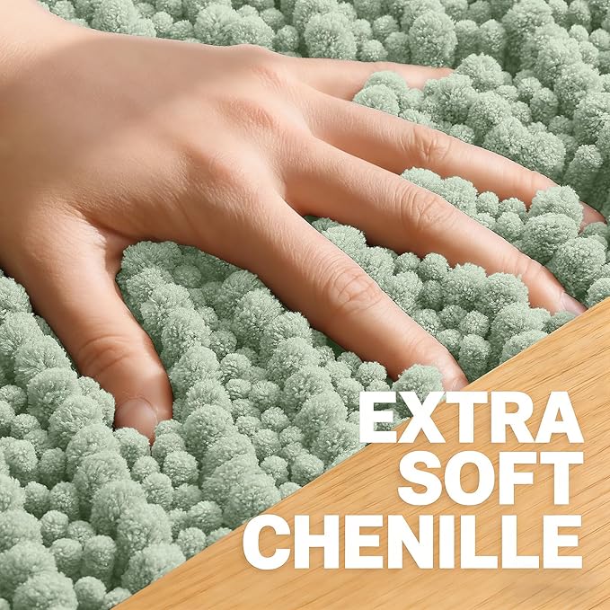 OLANLY Large Bathroom Rugs 70x46, Thick Soft Absorbent Chenille Bath Rugs | Sage Green, Quick-Drying Rubber Backing, Shaggy Bath Mat, Machine Washable for Floor, Tub and Shower, Home Decor Accessories