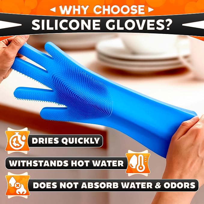 ALPENKOK Silicone Dishwashing Gloves with Scrubber – Non-Slip Silicone Gloves for Washing Dishes | Household Use