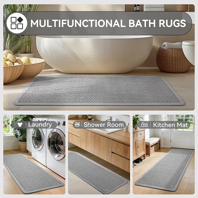 Bathroom Runner Rug, Long Thin Bath Mat Fit Under Door, Grey 24x48 | Quick Dry Absorbent, Rubber Backing Washable Large Bathmat, Shower Mat for Bathroom Floor, Tub and Outside Shower, Home Decor