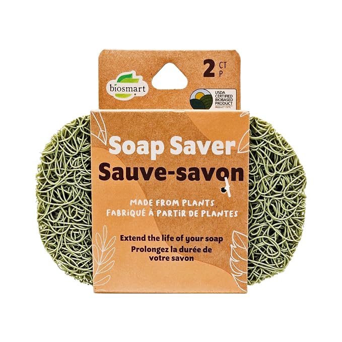 Biosmart Compostable Soap Saver: 2 Count, Soap Lifter for Kitchen and Bathroom, Self Draining Pad, Soap Saving Compostable Drain Pad for Kitchen, Bathroom, and More Color May Vary