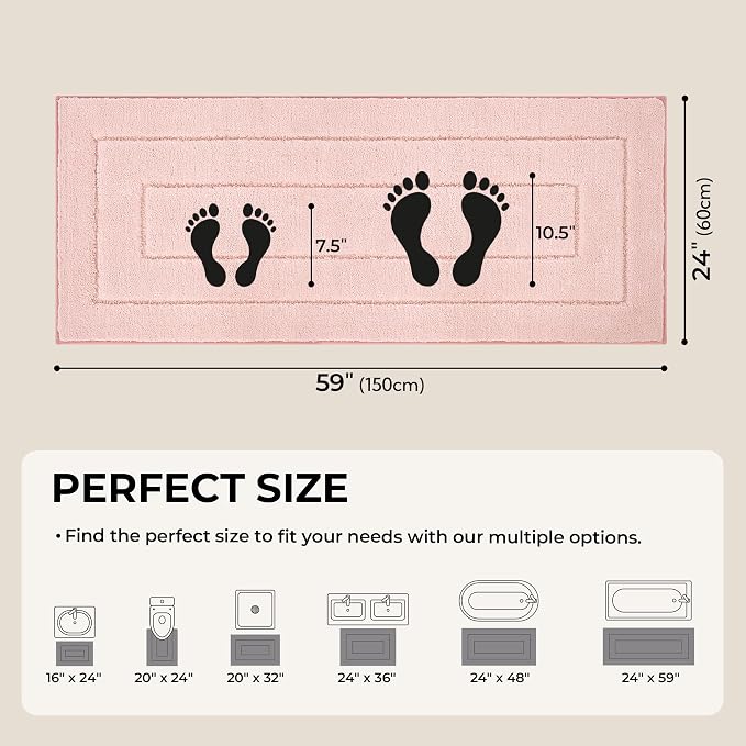 GRANNY SAYS Pink Bathroom Runner Rug 24" x 59", Soft Microfiber Bath Mat | Non-Slip long rug with TPR Backing, Absorbent, Machine Washable Extra Large Bath Rugs for Double Vanity, Shower, Tub